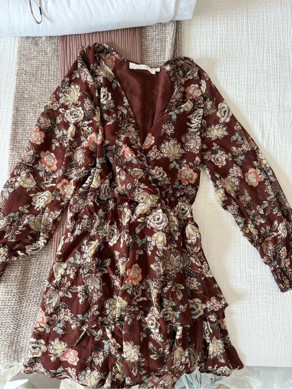 Astr Rust Floral Lined Dress